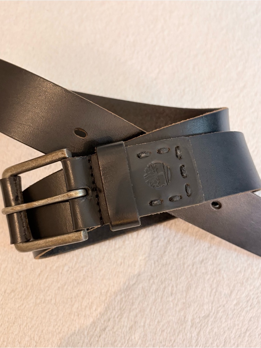 Timberland Black Leather Men’s Belt with Embossed Logo Sz 34